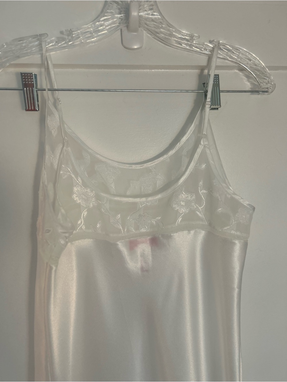 Oscar de la Renta Pink Label Long White Satiny Negligee Floral lace Top Size XS - Picture 15 of 16